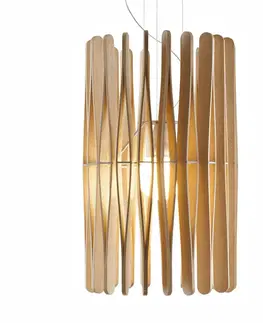 Závesné svietidlá Fabbian Fabbian Stick drevená závesná lampa valcovitá 43cm