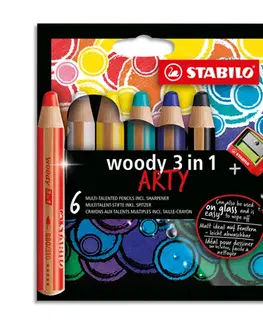 Hračky STABILO - Pastelky woody 3in1 Arty, sada 6 ks + strúhadlo