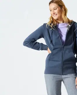 bundy a vesty Dámska mikina 500 Essentials na fitness so zipsom a kapucňou sivá