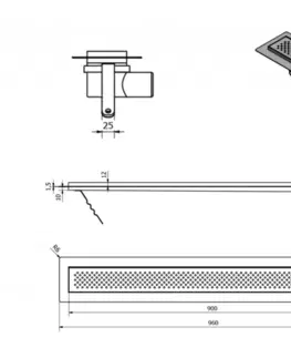 Sprchovacie kúty AQUALINE - KROKUS podlahový žľab  z nerezové oceli s roštom, L-960, DN50 2705-10