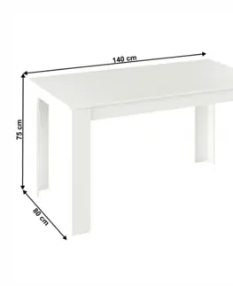 Jedálenské stoly Jedálenský stôl, biela, 140x80 cm, GENERAL NEW