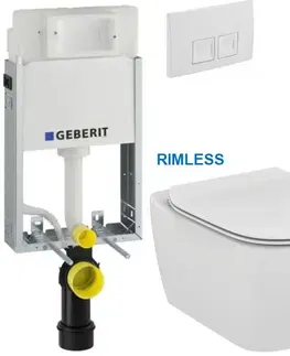 Záchody GEBERIT KOMBIFIXBasic vr. bieleho  tlačidla DELTA 50 + WC Ideal Standard Tesi se sedlem RIMLESS 110.100.00.1 50BI TE2