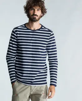 jachting Pánske námornícke tričko Sailing 100 s dlhým rukávom modro-biele