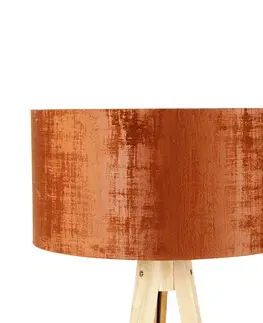 Stojace lampy Stojacia lampa drevená s látkovým tienidlom oranžová 50 cm - Statív Classic