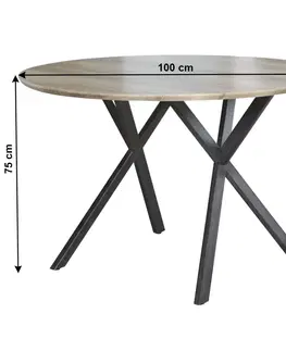 Jedálenské stoly Jedálenský stôl, dub sivý/čierna, priemer 100 cm, AKTON