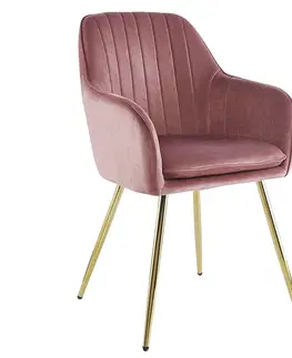 Jedálenské stoličky KONDELA Adlam jedálenské kreslo ružová (Velvet) / zlatá