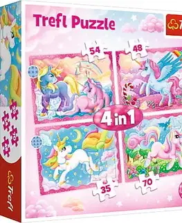 Hračky puzzle TREFL - Puzzle 4v1 - Jednorožci a kúzla