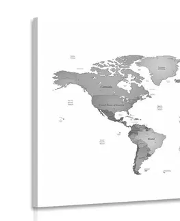 Obrazy mapy Obraz mapa sveta vo farbách čiernobielej