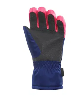 rukavice Detské hrejivé a nepremokavé lyžiarske rukavice 100 modro-ružové fluorescenčné