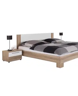 Postele Manželská posteľ, s 2 nočnými stolíkmi, dub sonoma/biela, 180x200, MARTINA