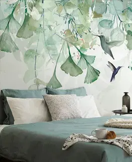 Samolepiace tapety Samolepiaca tapeta zelené listy s kolibríkmi