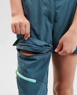 nohavice Detské odopínateľné turistické nohavice MH500 7-15 rokov tyrkysové