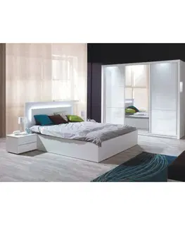 Postele Manželská posteľ, 160x200, biela/ vysoký biely lesk HG, ASIENA
