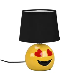 Lampy na nočný stolík Reality Leuchten Stolová lampa Lovely so Smiley, látka, čierna