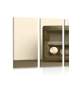 Čiernobiele obrazy 5-dielny obraz retro rádio v sépiovom prevedení