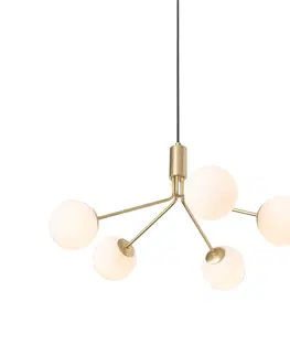 Zavesne lampy Moderné závesné svietidlo zlaté s opálovým sklom 5 svetiel - Coby