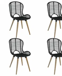 Jedálenské stoličky a kreslá Jedálenská stolička 4 ks ratan / drevo Dekorhome Čierna