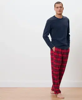 Pajamas Pánske pyžamo s flanelovými nohavicami, tmavomodré a bordové
