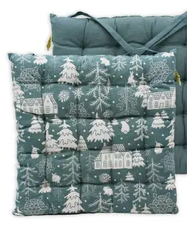 Záhradné slnečníky a doplnky Trade Concept Vianočný sedák prešívaný Zimný les zelená, 40 x 40 cm
