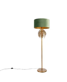 Stojace lampy Vintage stojaca lampa zlatá s velúrovým odtieňom zelenej - Botanica
