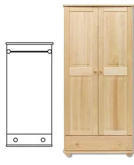 Šatníkové skrine SF102 Šatná skriňa 2-dverová so zásuvkou, borovica