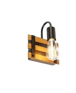 Nastenne lampy Industriálne nástenné svietidlo hnedé s drevom - Paleta Mai