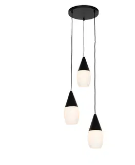 Zavesne lampy Moderné závesné svietidlo čierne s opálovým sklom 3-svetlo - Drop