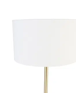 Stolove lampy Klasická stolná lampa z mosadze s bielym tienidlom 35 cm - Simplo