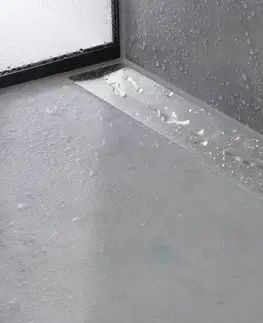 Sprchovacie kúty HANSGROHE - RainDrain Flex Lineárny sprchový žľab s nerezovým roštom 800, ku stene, skrátiteľný, chróm 56051000