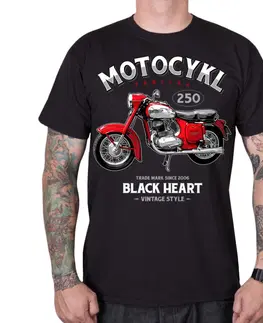Pánske tričká Tričko BLACK HEART Motocykl Panelka čierna - L