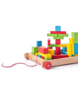 Drevené hračky Woody vozík s kockami malý - 34 dielov 