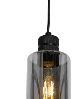 Zavesne lampy Moderné závesné svietidlo čierne s dymovým sklom 4-svetlá - Stavelot