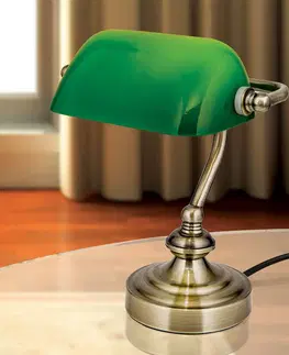 Stolové lampy na písací stôl Orion Zora bankárska lampa, zelené sklenené tienidlo