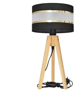 Lampy  Stolná lampa HELEN 1xE27/60W/230V čierna/zlatá/borovica 