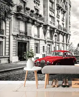 Tapety mestá Fototapeta červené retro auto v Paríži
