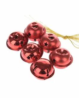 Vianočné dekorácie Súprava kovových závesných rolničiek s hviezdou 6 ks, červená