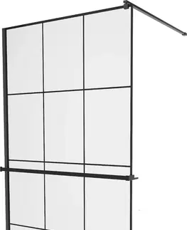 Sprchové dvere MEXEN/S - KIOTO Sprchová zástena WALK-IN s poličkou a držiakom uterákov 120 x 200 cm, transparent/čierna 8 mm, čierna - 800-110-121-70-77 800-120-121-70-77