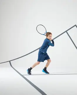 bedminton Chlapčenské tenisové termotričko s dlhým rukávom 1/2 zips tyrkysové