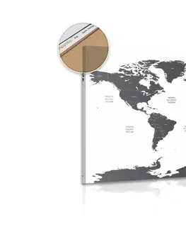 Obrazy na korku Obraz na korku mapa sveta s jednotlivými štátmi v sivej farbe