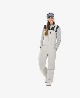 nohavice Dámske nepremokavé snowboardové nohavice SNB BIB 900 béžové