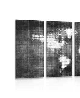 Obrazy mapy 5-dielny obraz svet na mape v čiernobielom prevedení