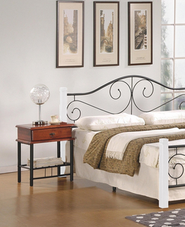 Postele HALMAR Violetta 160 kovová manželská posteľ s roštom biela / čierna