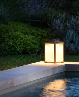Solárne lampy Les Jardins Tradičný teakový LED solárny lampáš Výška 40 cm