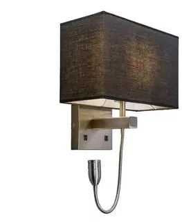 Nastenne lampy Nástenné svietidlo oceľové s čiernym tienidlom a čítacím ramenom vrátane LED - Bergamo