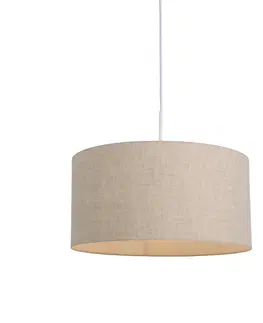 Zavesne lampy Vidiecka závesná lampa biela s bavlneným tienidlom svetlo šedá 50 cm - Combi