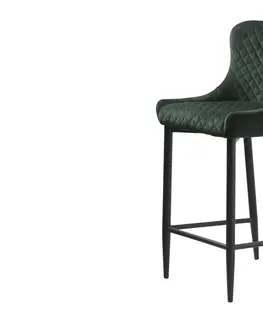 Barové stoličky Furniria Dizajnová barová stolička Hallie zelený zamat