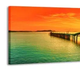 Hodiny 2-dielny obraz s hodinami, Sunset paradise, 158x46cm
