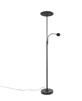 Stojace lampy Moderná stojaca lampa čierna vrátane LED s diaľkovým ovládaním a čítacím ramenom - Strela