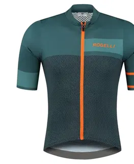 Cyklistické dresy Pánsky aerodynamický cyklodres Rogelli BLOCK s krátkymi rukávmi, zeleno-oranžový ROG351388
