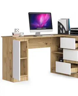 Písacie stoly Dizajnový písací stôl ROMAN155P, dub Artisan / biely
